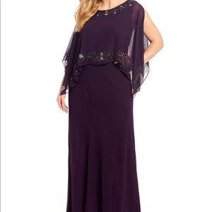 Plus Size Beaded Pop Over Bateau Neck Capelet Gown
